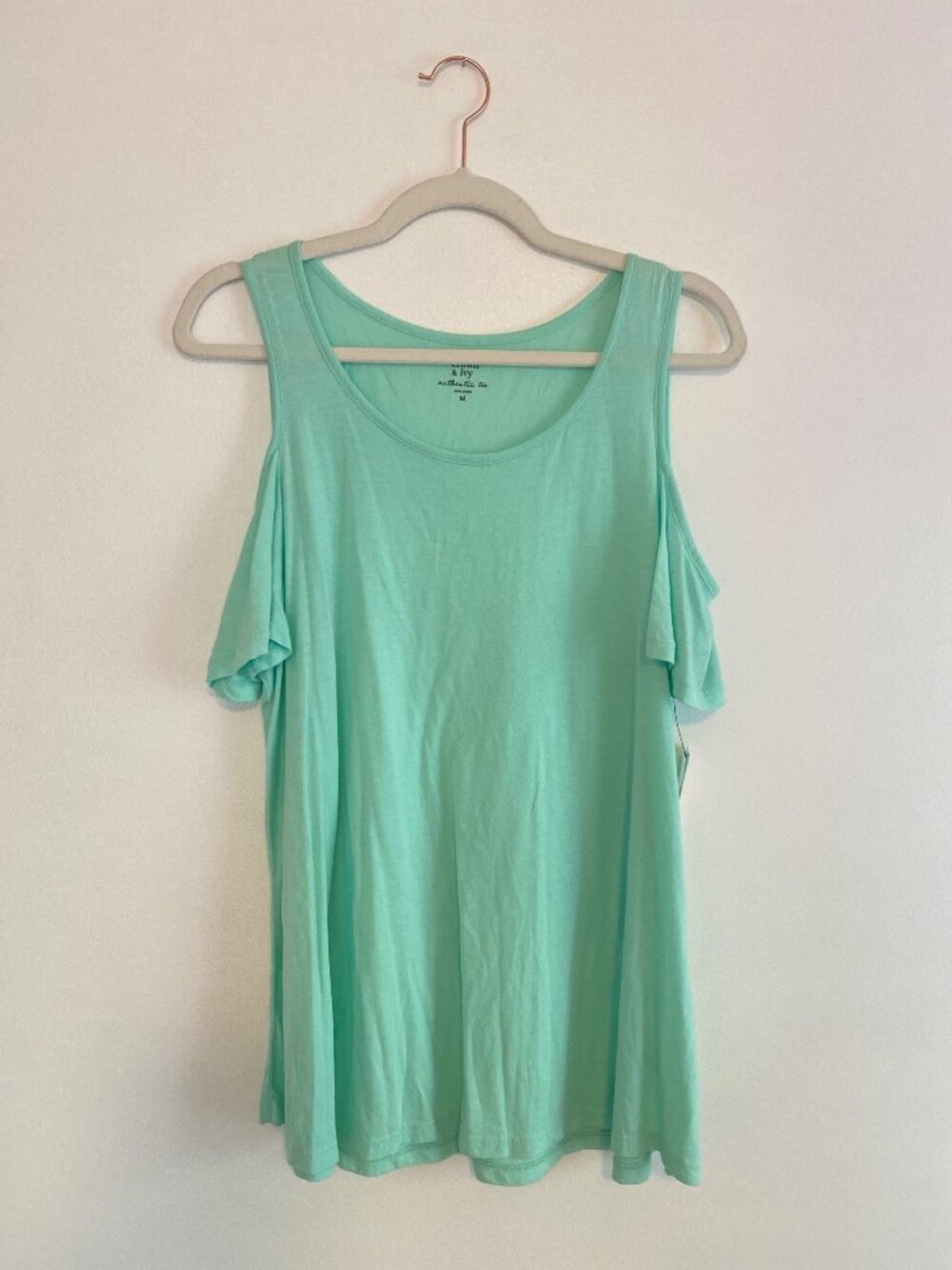 Crown & Ivy Women's Mint Green Cold Shoulder Tee Size M Cotton Modal Blend